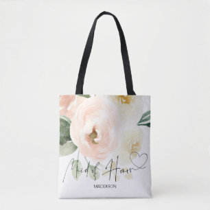 Tote Bag Pink Floral Maid of Honor Bridal Party Cadeau