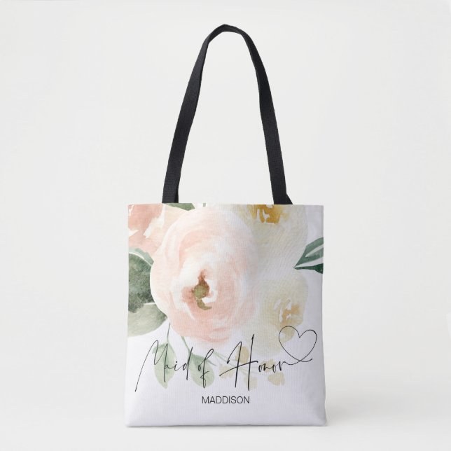 Tote Bag Pink Floral Maid of Honor Bridal Party Cadeau (Devant)