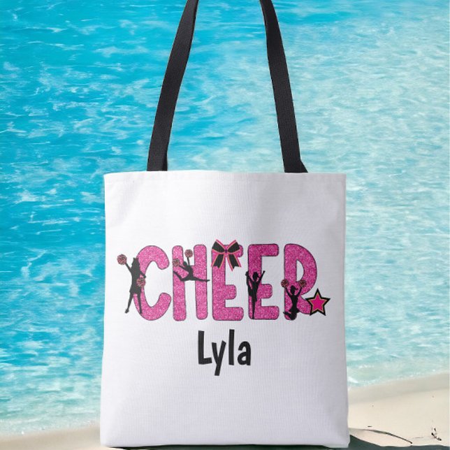 Tote Bag Pink Glitter Cheerleader Cheerleader Cheer Personn (Créateur téléchargé)