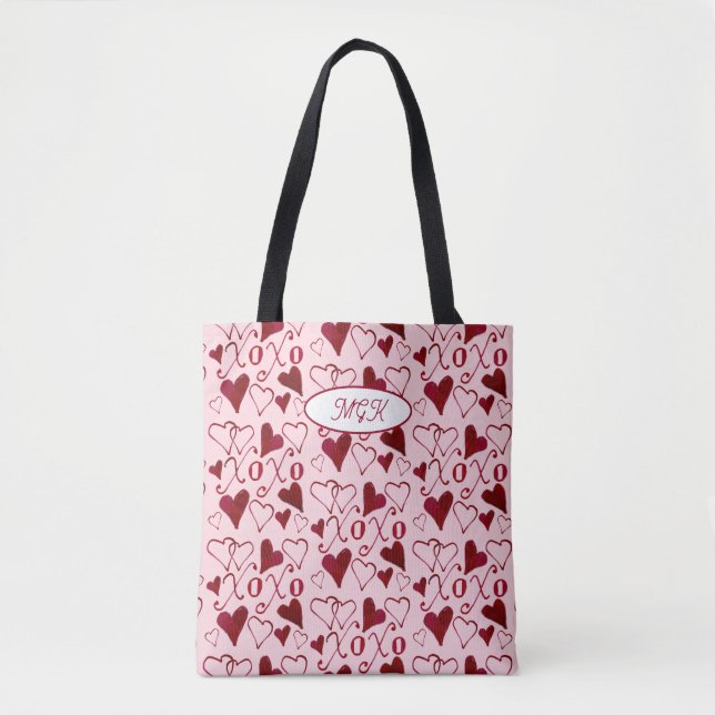 Tote Bag Pink Hand-Illustrated Coquette XO Valentine's Day (Devant)