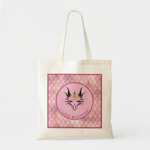 Tote Bag Pink I Love Shopping Dragon Head & Scales