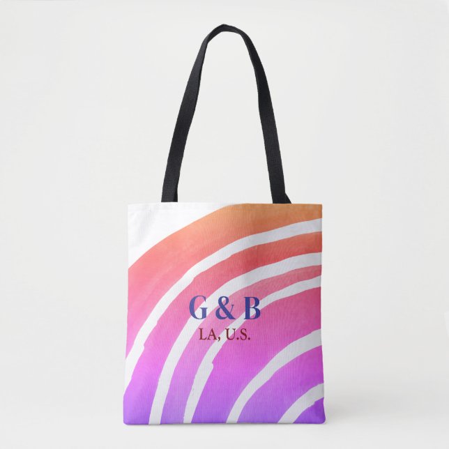 Tote Bag Pink jaune arc-en-ciel ajouter nom du couple place (Devant)