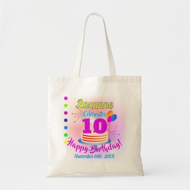 Tote Bag PINK Joyeux 10e anniversaire | modifiable (Devant)