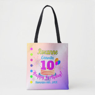Tote Bag PINK Joyeux 10e anniversaire modifiable