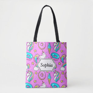 Tote Bag Pink Kitschy glittery drôle de licorne et de chat