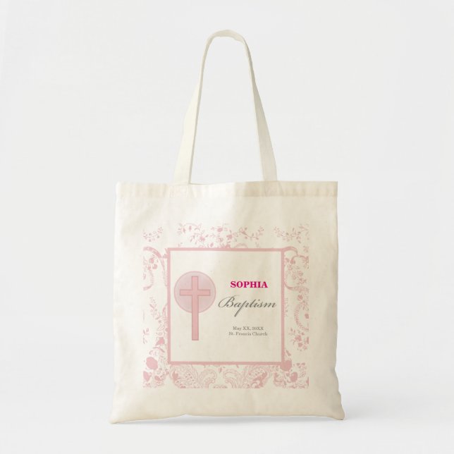 Tote Bag Pink Lace Girl Baptême (Devant)