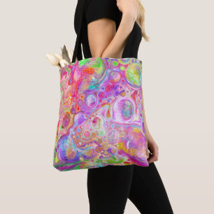 Tote Bag Pink, Lime Green et Blue Bubly Art