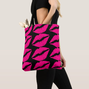 Tote Bag Pink lipstick pop art rose et noir