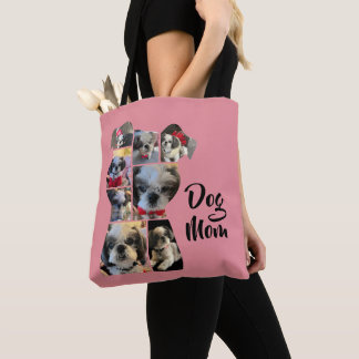 Tote Bag Pink moderne personnalisé Chien Maman Photo Collag