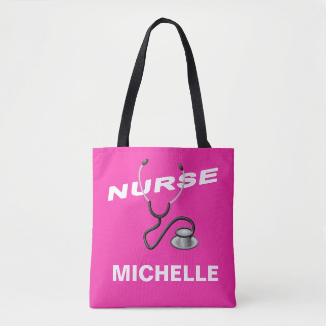 Tote Bag PINK Nom personnalisable Nurse (Devant)