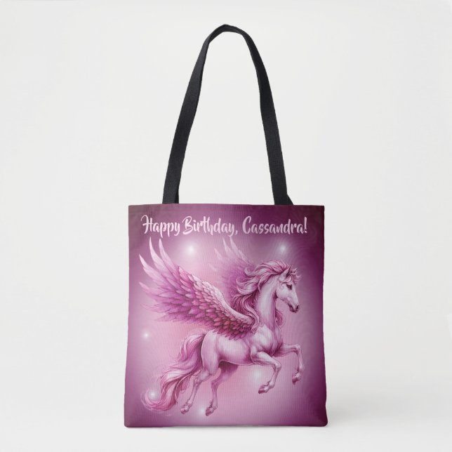 Tote Bag Pink Pegasus "Joyeux anniversaire" (Devant)