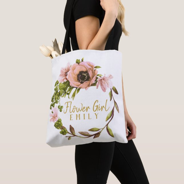 Tote Bag Pink Peony Flower Nom de la fille ID456 (De près)
