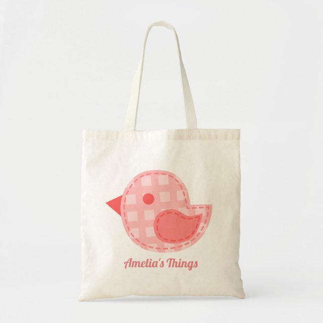 Tote Bag Pink Plaid Baby Bird Personnalisé (Devant)
