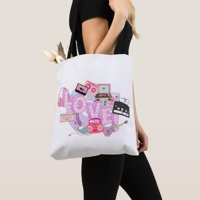Tote Bag Pink Retro LOVE Tote – 90s Hits & Early 2000s  (De près)