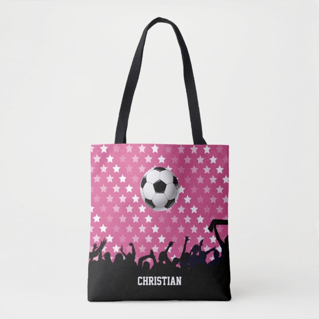 Tote Bag Pink Stars Soccer Ball and Fans (Devant)