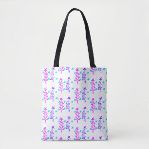 Tote Bag Pink violet doodé noël arbre étoiles vacances pa