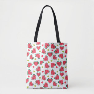 Tote Bag Pink White Pretty Watermelon Coeurs d'amour