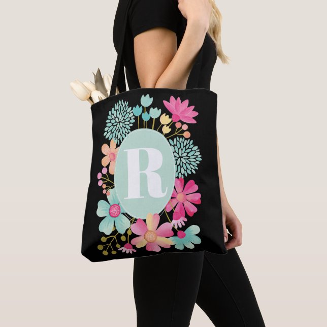 Tote Bag Pip Gerard Gouache Floral Monogram Shoulder (De près)
