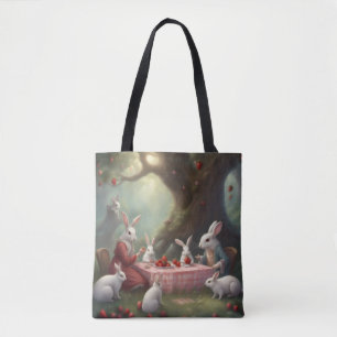 Tote Bag Pique-nique de la famille lapin sous un arbre fais