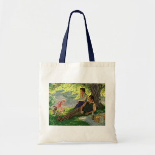 Tote Bag Pique-nique vintage en famille sous un arbre d'omb