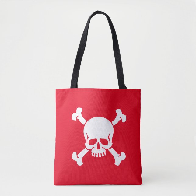 Tote Bag Pirate rouge, crâne et os croisés, drapeau (Devant)