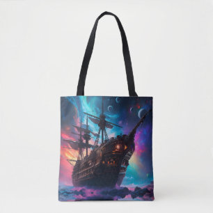 Tote Bag Pirate Space Ship Nebula et Lunes