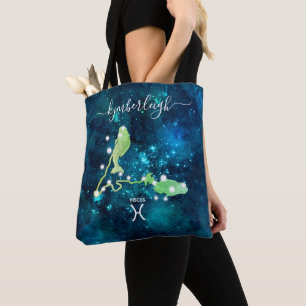 Tote Bag Pisces signe zodiaque Nom du monogramme cosmique b