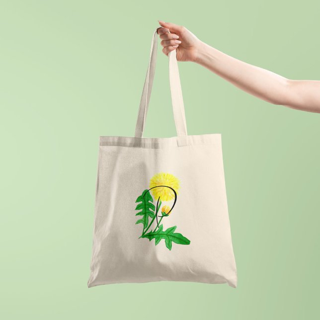 Tote Bag Pissenlit à l'aquarelle avec initiale 1 côté (Créateur téléchargé)