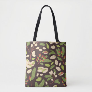Tote Bag pistache sans joint motif avec noix, coquilles, so