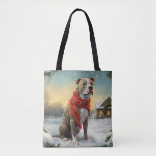 Tote Bag Pitbull Chien dans Noël de neige