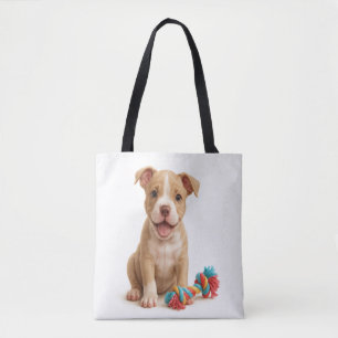 Tote Bag Pitty Party - Pitbull Puppy avec corde colorée jou
