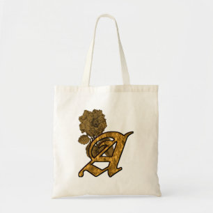Tote Bag Pivoine dorée Élégant monogramme initial A