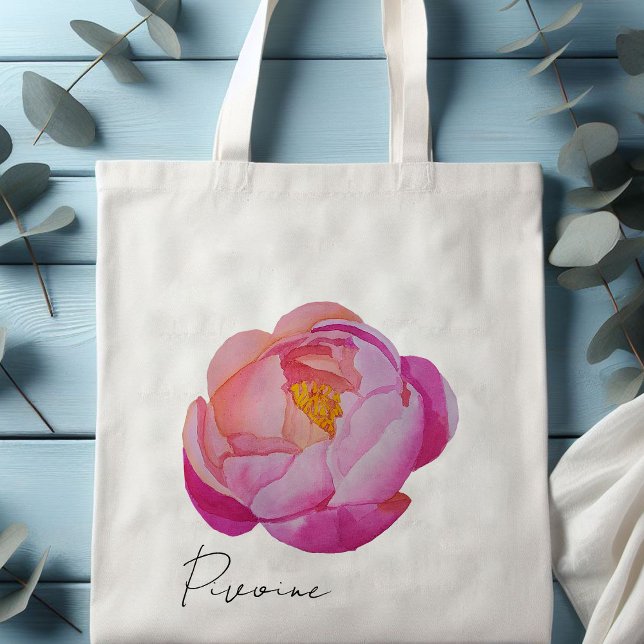 Tote bag pivoine rose aquarelle (Tote bag fleur pivoine rose aquarelle 
)