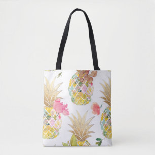 Tote Bag PixDezines Aloha Ananas+Aquarelle Florale
