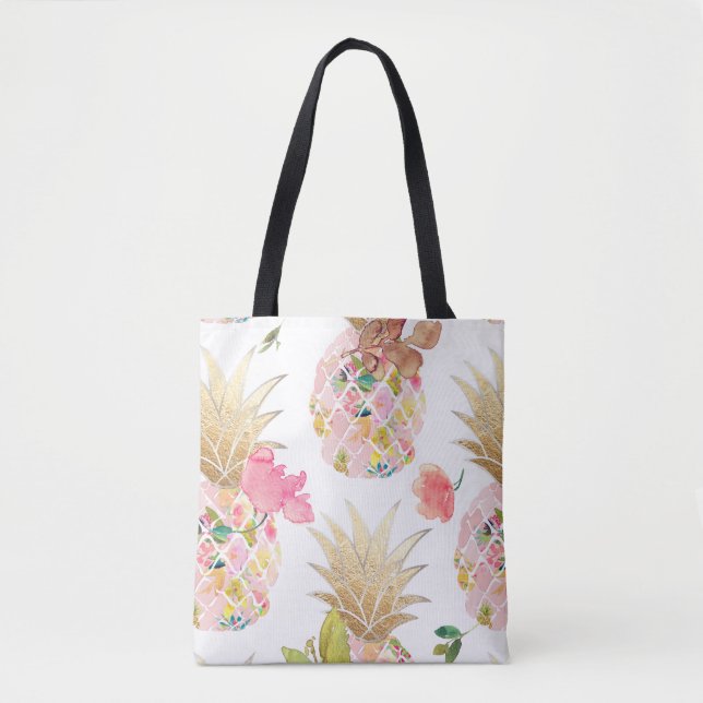 Tote Bag PixDezines Aloha Ananas+Aquarelle Florale (Devant)