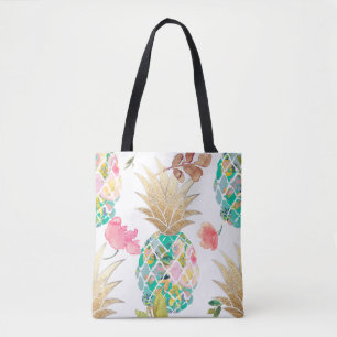 Tote Bag PixDezines Aloha Ananas+Aquarelle Florale