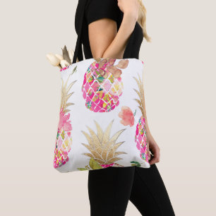 Tote Bag PixDezines Aloha Ananas+Aquarelle Florale