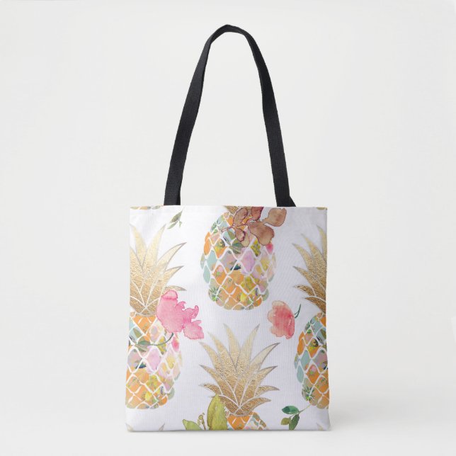 Tote Bag PixDezines Aloha Ananas+Aquarelle Florale (Devant)