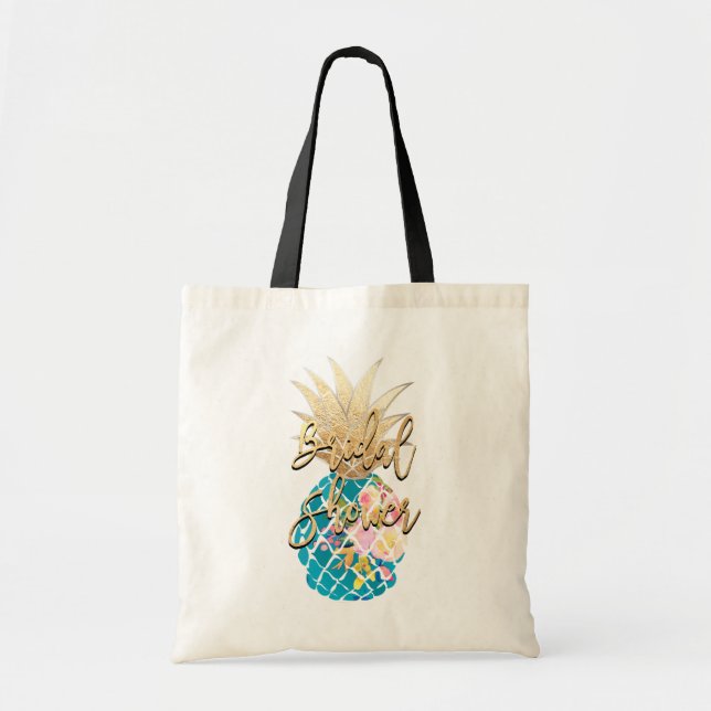 Tote Bag PixDezines Aloha Ananas+Faux Or+Aqua (Devant)