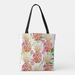 Tote Bag PixDezines Aloha Ananas+Fronds Palm Aquarelle