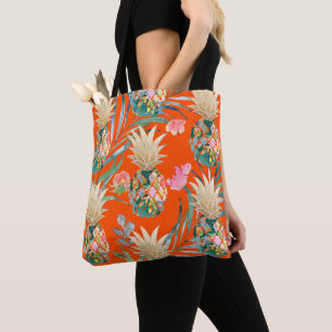 Tote Bag PixDezines Aloha Ananas+Fronds Palm Aquarelle