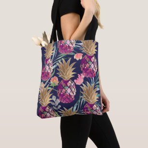 Tote Bag PixDezines Aloha Ananas+Fronds Palm Aquarelle
