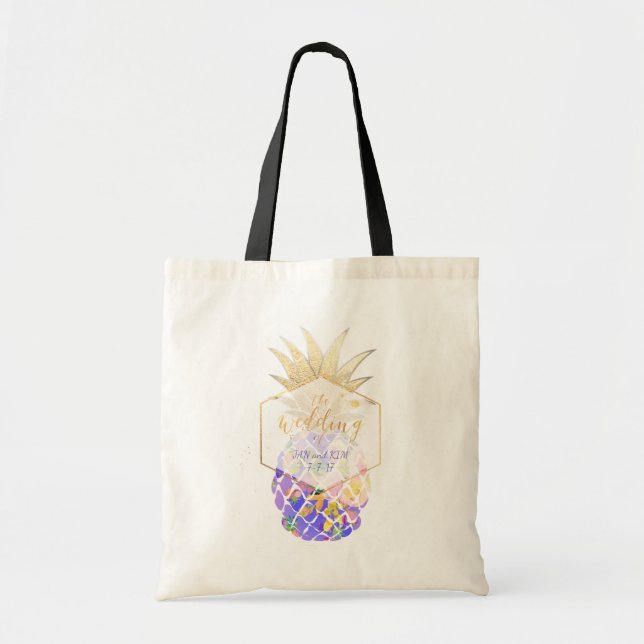 Tote Bag PixDezines Aloha Hawaiian Pineapple/Purple (Devant)