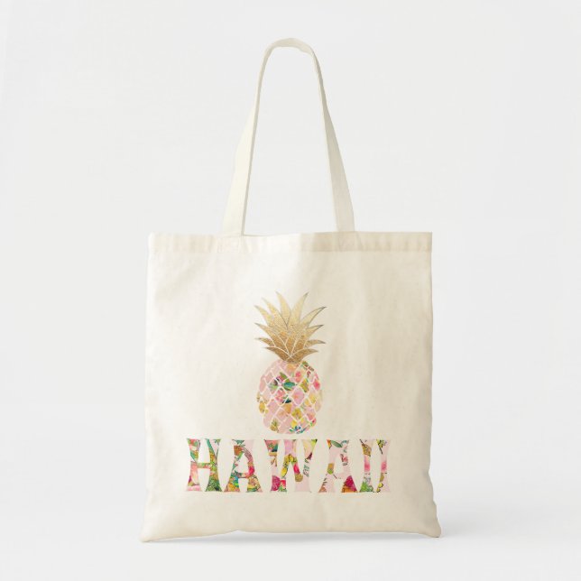 Tote Bag PixDezines Aloha Pineapple+Faux Gold (Devant)