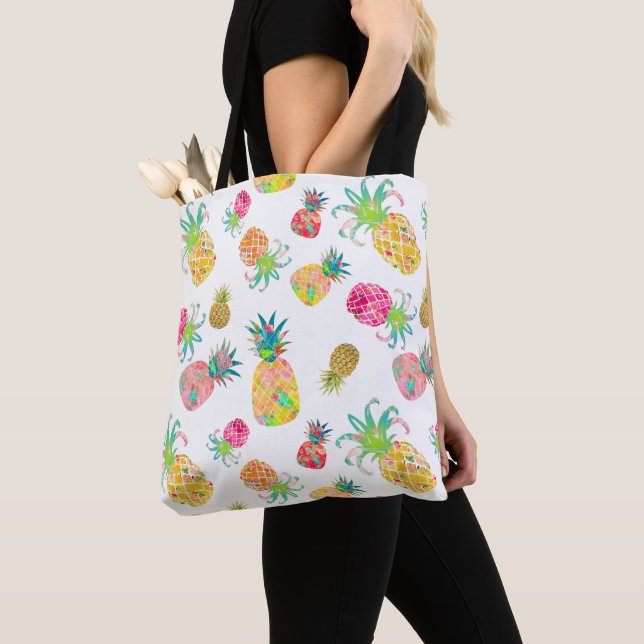 Tote Bag PixDezines Aloha Pineapples Aquarelle (De près)