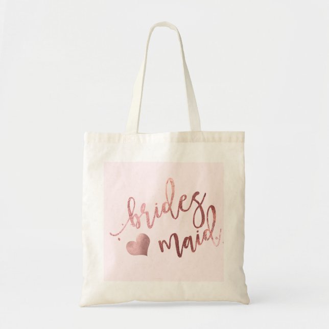 Tote Bag PixDezines Bridesmaid/Faux Rose Gold Script (Devant)