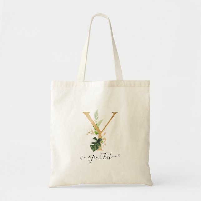 Tote Bag PixDezines Faux Monogramme Or Tropical Foliage (Devant)