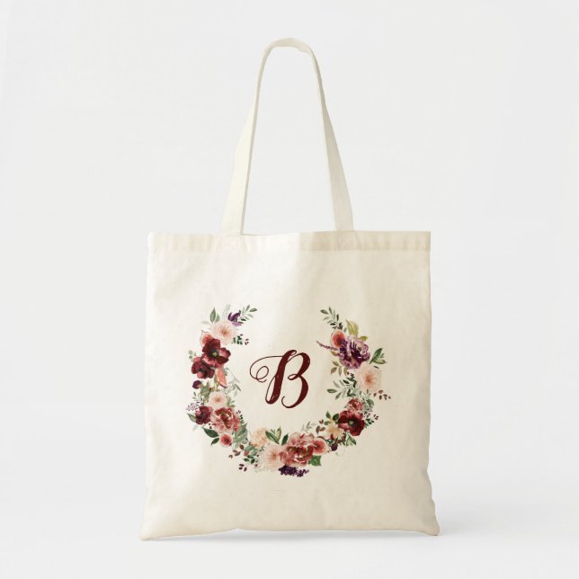 Tote Bag PixDezines H2 Blush Burgundy Fleurs Mariage (Devant)