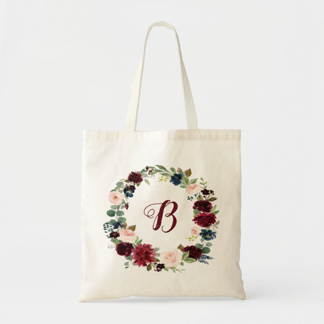 Tote Bag PixDezines H2 Blush Burgundy Navy Fleurs nuptiale (Devant)
