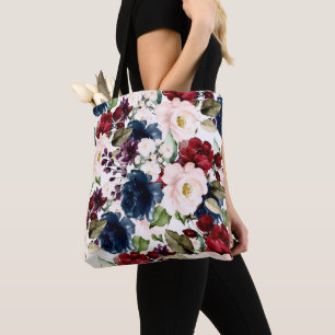 Tote Bag PixDezines H2 Fleurs Blush Burgundy Navy